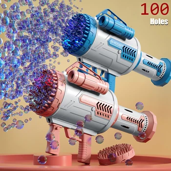 100 Holes Electric Bubble Gun Gatling Bubble Machine With Light Summer Soap Water Bubble Machine Outdoor