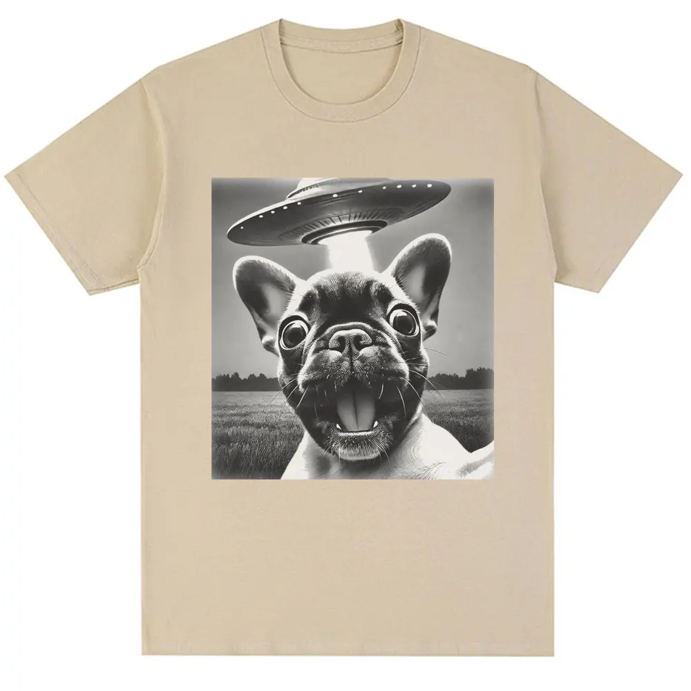French Bulldog UFO Meme Vintage Graphic Oversized Cotton T-Shirt