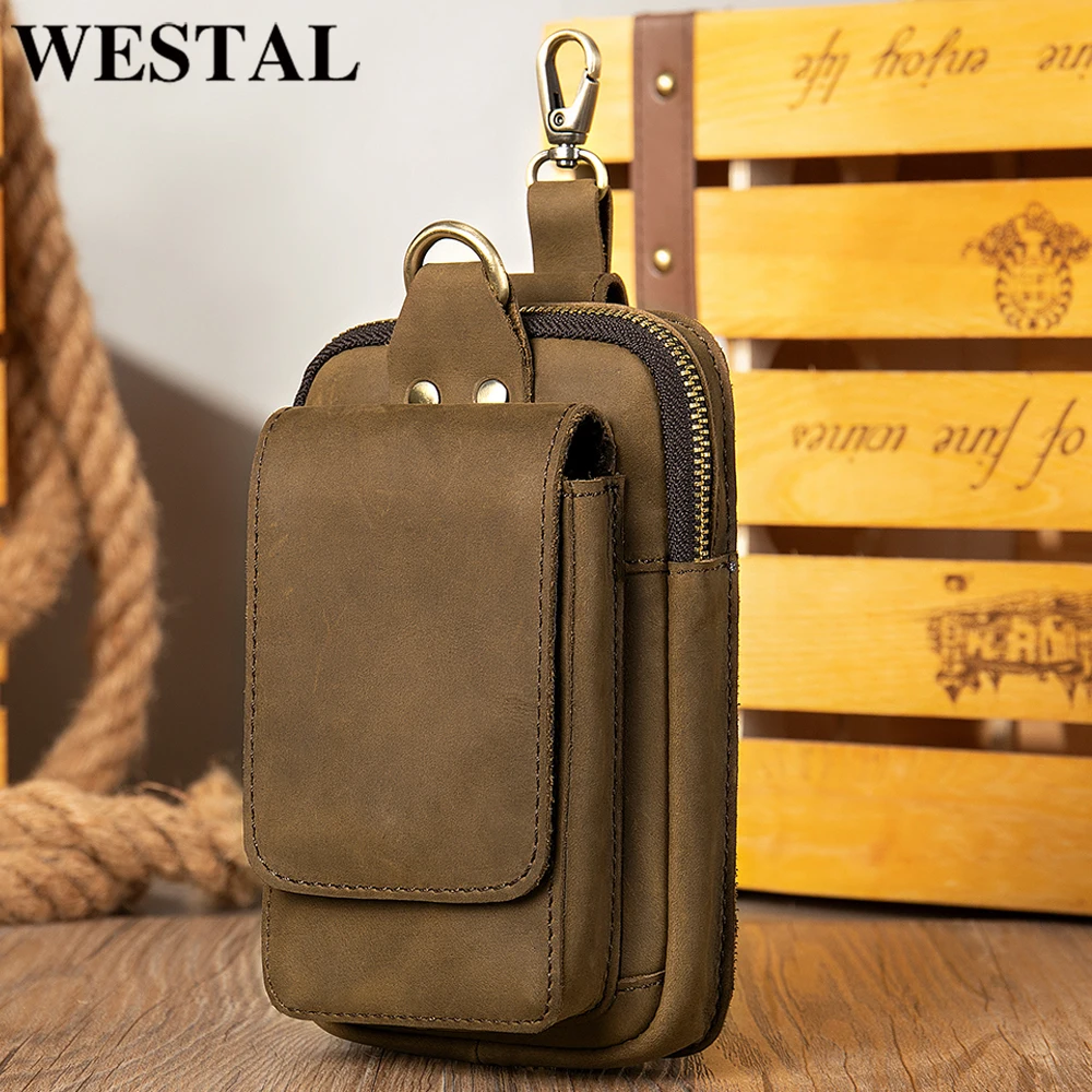 

WESTAL Men's Waist Bag Genuine Leather Male Fanny Pack Small Hip Pouch Purse for Phone Case Cover Purse Vintage Money Belt Bags