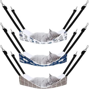 조절 가능한 스트랩이 달린 고양이 걸이 해먹 양면 애완 동물 케이지 해먹, 걸이식 침대, 작은 동물 애완 동물을 위한 슬리피 패드