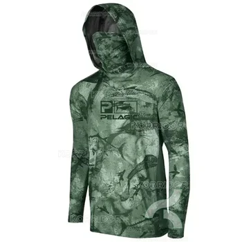 Pelagic 낚시 셔츠 남성용 긴 소매 자외선 차단 마스크, 자외선 차단 낚시 의류, 낚시 후드 셔츠, upf 50 + 티셔츠, 여름