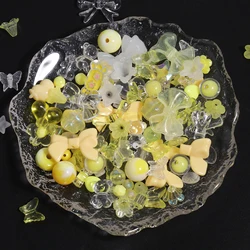 Charming Acrylic Beads Set - Floral, Butterfly & Heart Designs for DIY Jewelry & Crafts, 50g (Yellow)