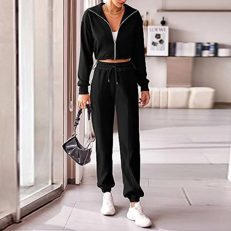 

Женский спортивный костюм из двух предметов, повседневный однотонный спортивный костюм на молнии с флисовой подкладкой, осень-весна