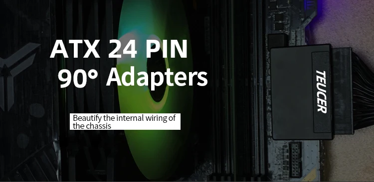 TEUCER Computer ATX 90 degree 24pin Power Plug Adapter Mainboard Motherboard Pow