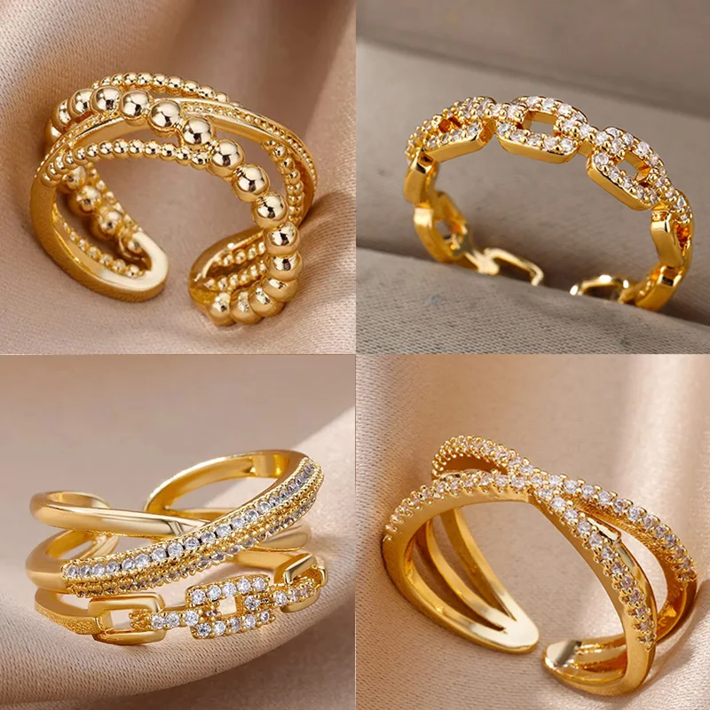 Zircon Chain Ring Stainless Steel For Women
