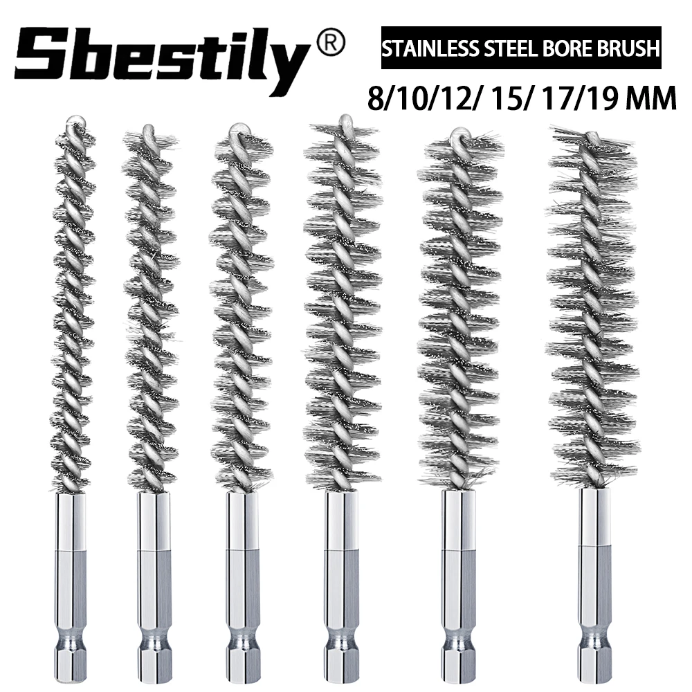 Stainless Steel Bore Cleaning Brush 8-19mm - Twisted Wire Drill Brush with 1/4" Hex Shank