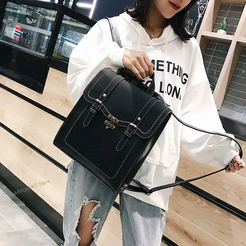 Vintage Pu Leather Women Backpack High Quality Backpacks Fashion School Bag College Girl Backpack Shoulder Bags Mochila Feminina