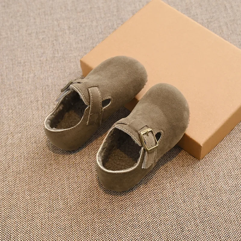 Children Boys Girls Leather Flat Shoes Moccasins Non-slip Soft Sole Winter