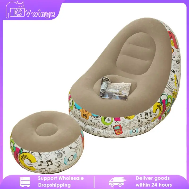 

Large Lazy Inflatable Sofa Chair Flocking Inflatable Recliner With Footstool Graffiti Lunch Recliner For Outdoor Garden Camping