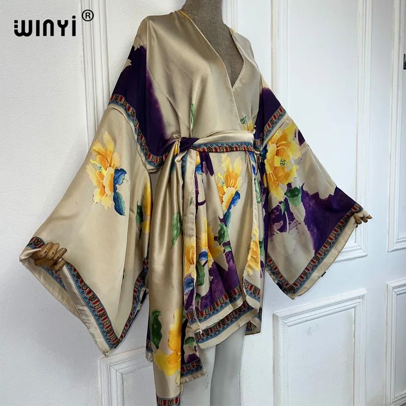 Summer beach outfits women Swim Suit Cover up kaftan boho Cardigan stitch Self Belt sexy Holiday long Sleeve print Kimono swimsuit cover up,swimsuit coverup