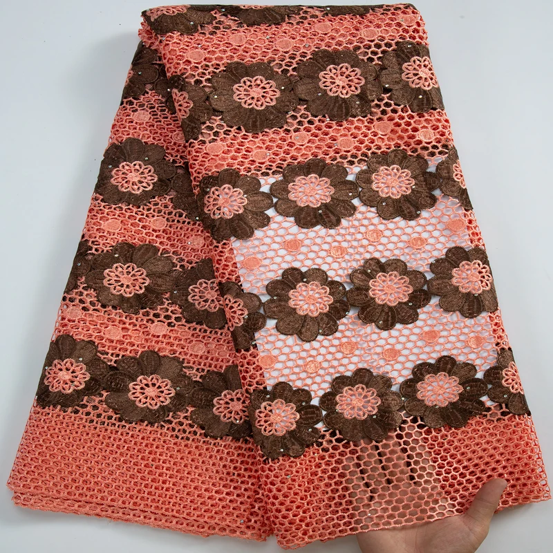 

Nigerian Cord Lace Fabric 2023 High Quality African Guipure Lace With Stones French Water Soluble Fabric For Party Dresses A3320