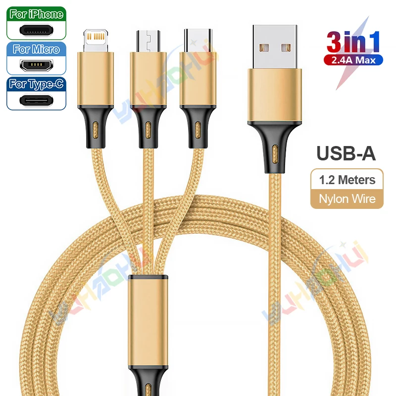 Universal 3-in-1 Fast Charging USB Cable - 2.4A Max