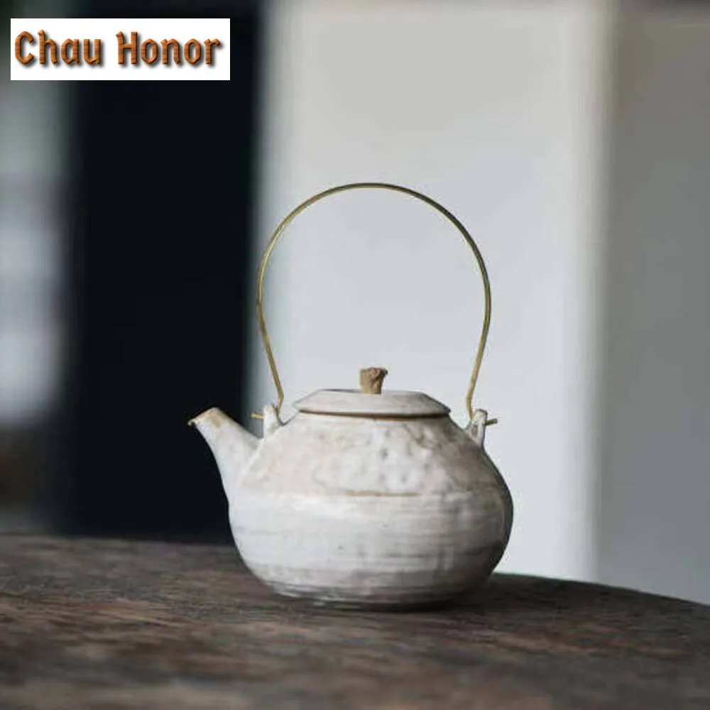 130ml Hand Made Rough Lifting Beam Teapot Zen Powder Yin Pot Tea Soaking Hammer Kettle with Infuser Kung Fu Tea Ceremony Craft