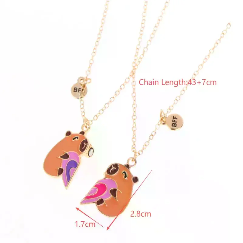 2Pcs Cute Cartoon Capybara Heart Puzzle Pendant Magnetic Best Friend Necklace For Besties Friendship Jewelry Gifts