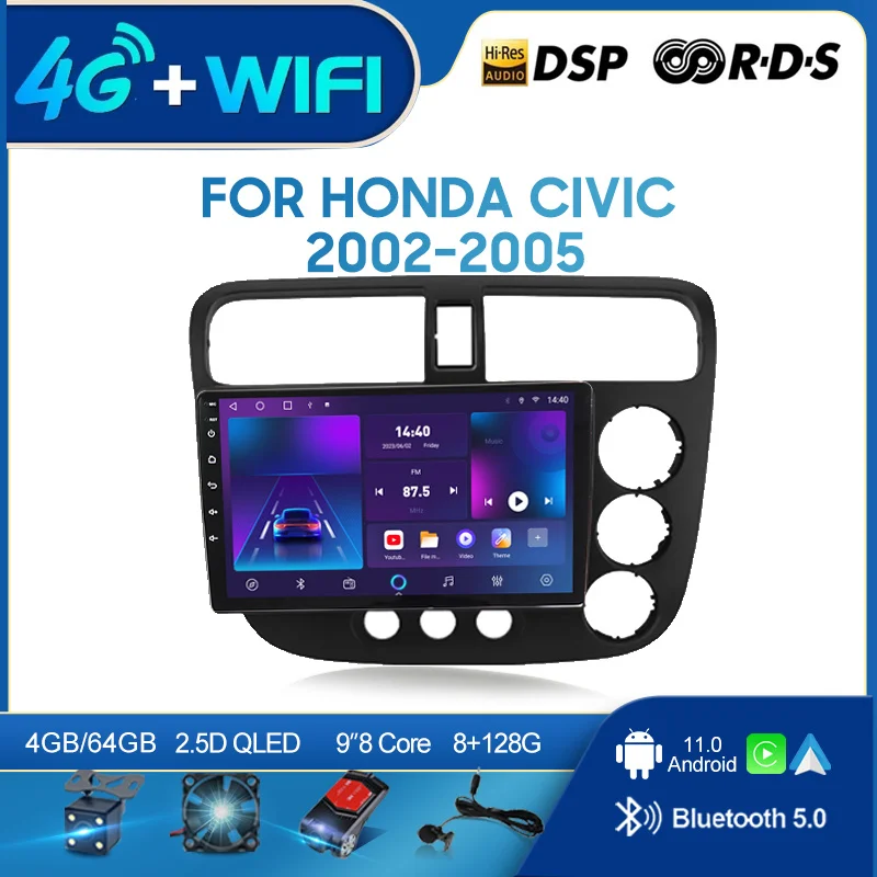 

QSZN For Honda CIVIC 2002-2005 RHD 2 din Android 12.0 Car Radio Multimedia Video Player GPS Navigation 4G Carplay Head unit