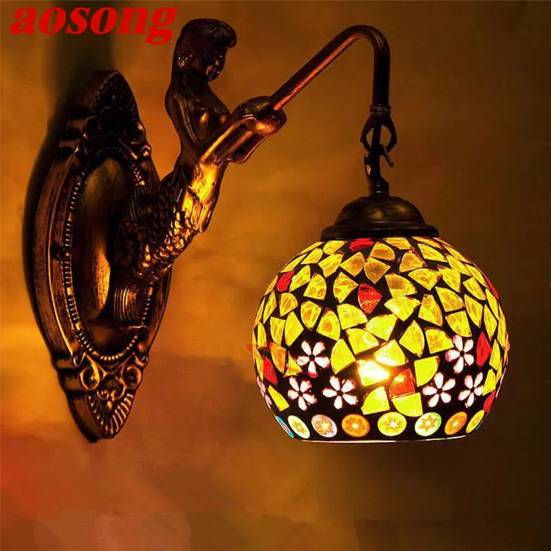 

AOSONG Contemporary Mermaid Wall Lamp Personalized And Creative Living Room Bedroom Hallway Bar Decoration Light
