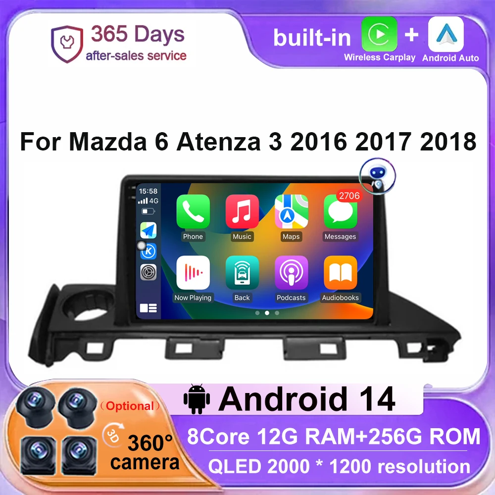 

Multimedia Video Player Android 14 For Mazda 6 Atenza 3 2016 2017 2018 Car Radio Navigation GPS WIFI 4G Auto Carplay Head Unit