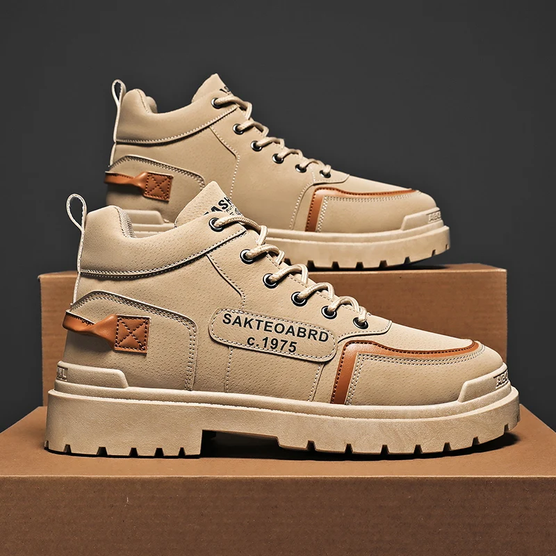 

Мужские ботинки на платформе, удобные высокие, повседневные износостойкие, с круглым носком, весна-осень