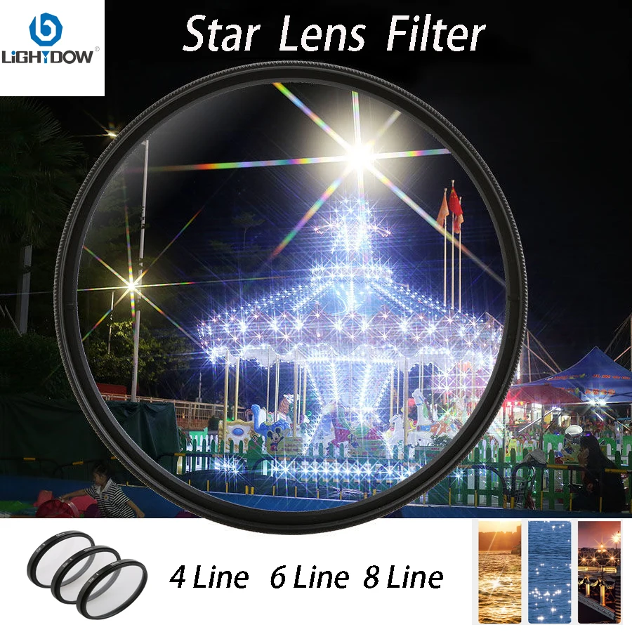 Lens Filter 4 6 8 Line Star 49 mm 52mm 55 58 62 67 72 77 82 mm For Canon Nikon Sony DSLR Camera Lightdow camera lens filter,photography filter