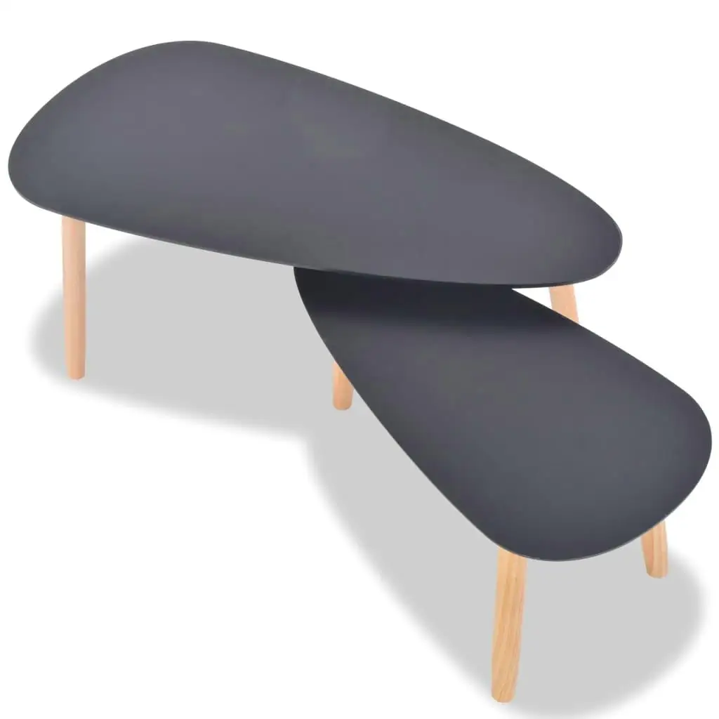 2-Piece Solid Pinewood Coffee Table Set - Elegant Black Finish for Living Room 5