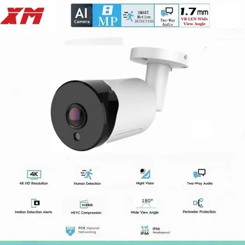 파노라마 180 도 VR POE 4k 5MP 4MP 3MP IP 카메라, IR 조명 캠, 야간 투시경, 야외 보안 카메라, 음성 인터콤 포함