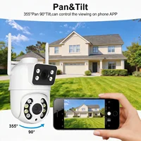 Caméra de sécurité domestique à double objectif 4MP, caméra de surveillance extérieure WiFi 2,4 GHz avec 355 °   Caméra Pan-Tilt, vision nocturne couleur, détection de mouvement, audio bidirectionnel, étanche IPX5, pour jardin/bureau/ferme 2