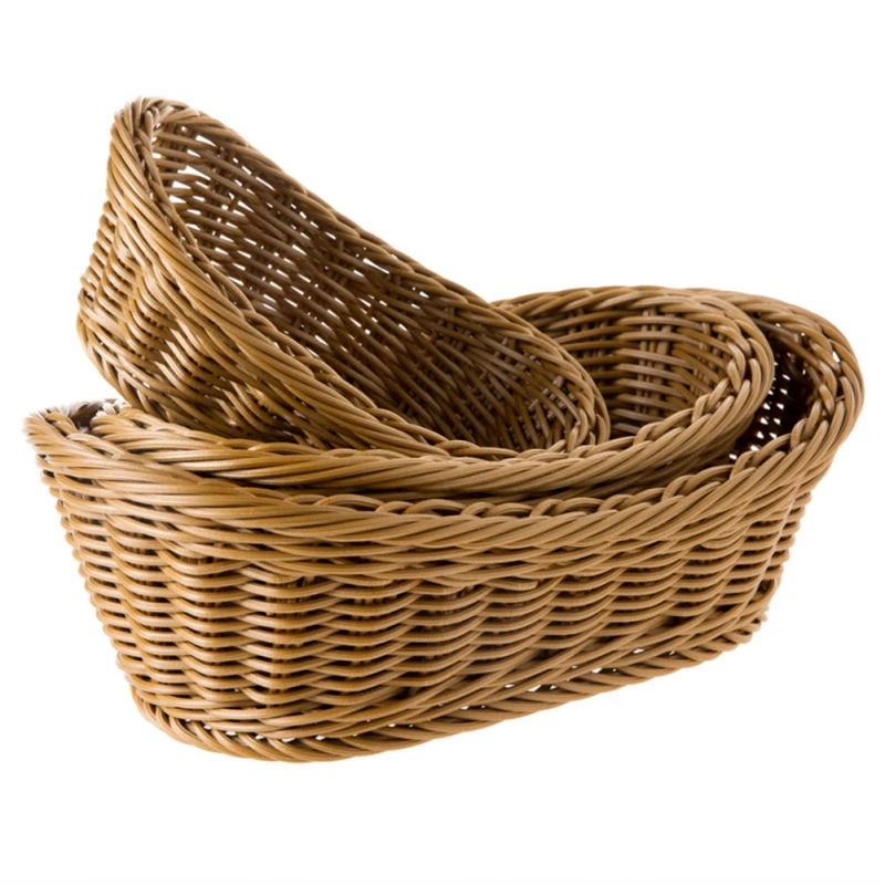 Bandeja Ovalada para pan, cestas de mimbre tejidas para servir pan, fruta y verdura, cesta de almacenamiento hecha a mano, cesta de mimbre de exhibición