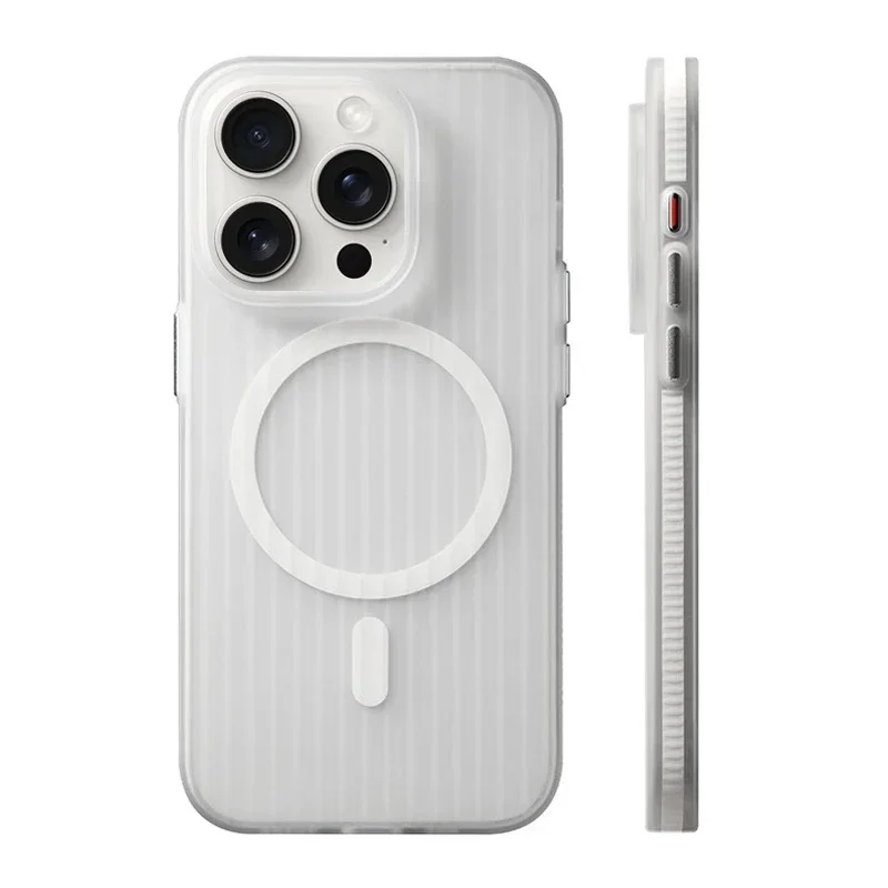 Geometric 3D Stripes MagSafe Wireless Charging Phone Case with Anti-Fall Bumper and Frosted Finish