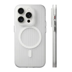 Geometric 3D Stripes MagSafe Wireless Charging Phone Case with Anti - Fall Bumper and Frosted Finish - iPhone 14 Pro (White)