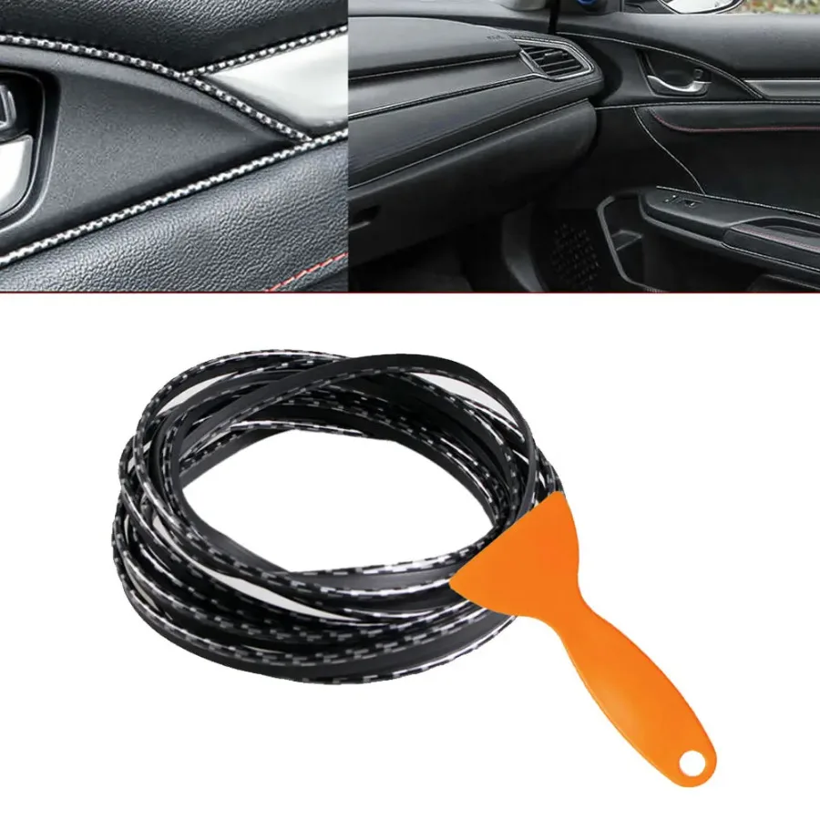 

5M Car Interior Moulding Door Panel Edge Center Control Dashboard Protector Strip Decorative Sticker Carbon Retro Style Moulding