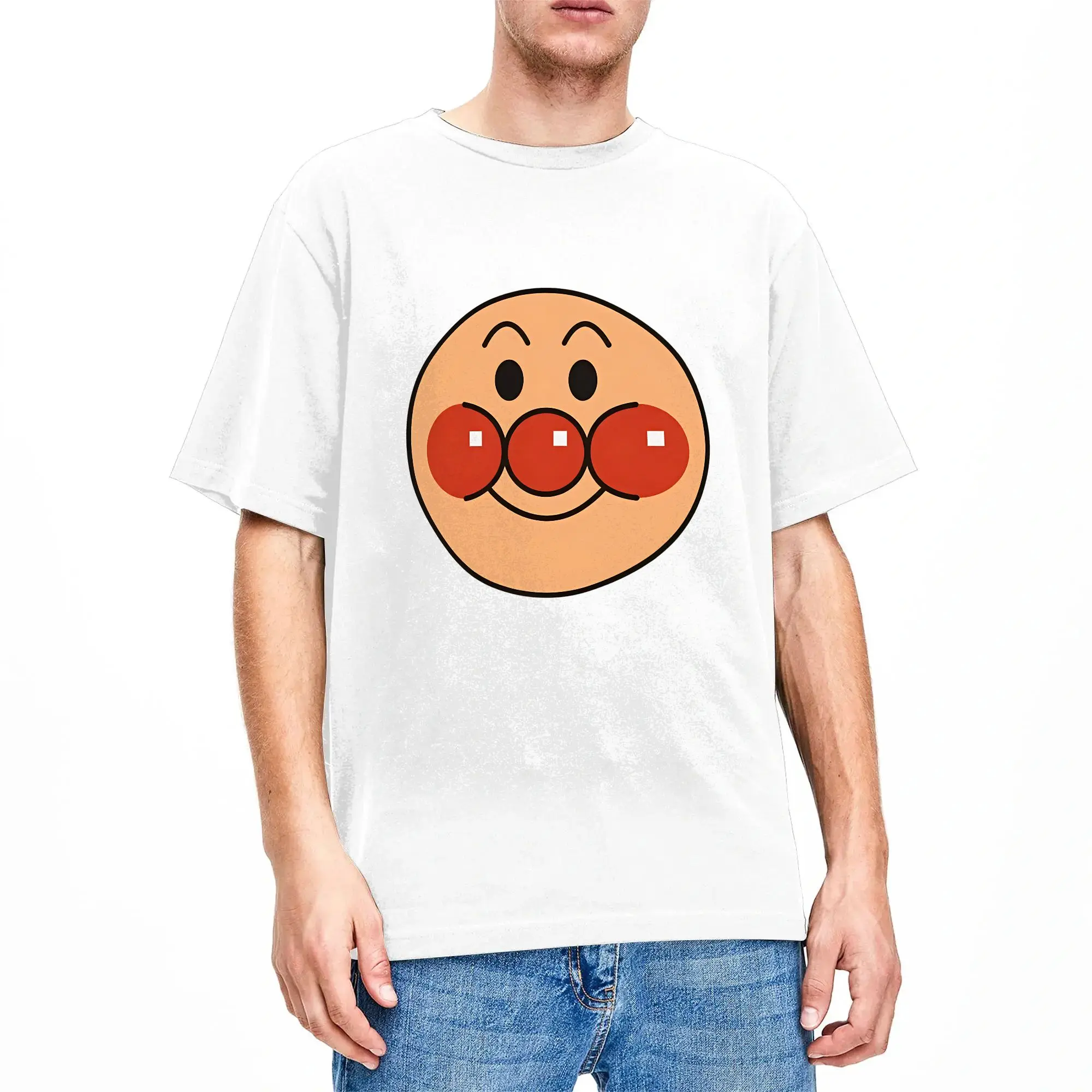 Kawaii A-Anpanmans Anime Cartoon T-Shirt für Männer 100% Baumwolle Kurzarm Dokinchan Horaman Melon Girl Rundhals Sommer-Oberteil