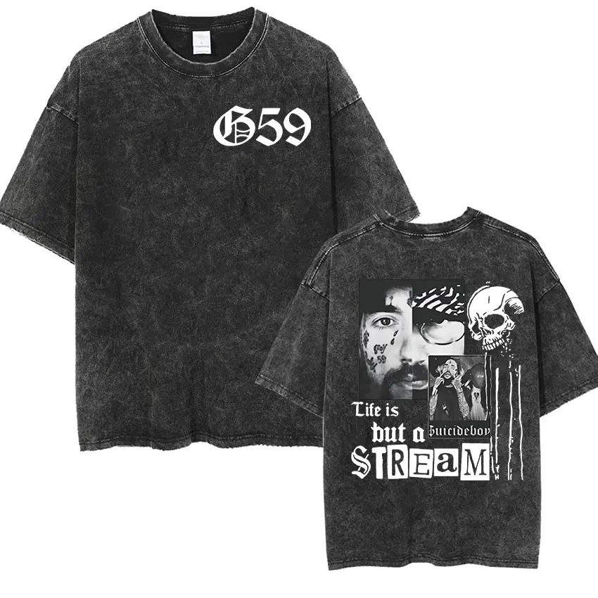 

Винтажная промытая футболка для парней из «Suicideboys G59», мужская одежда в стиле хип-хоп, Готическая футболка унисекс, модные футболки большого размера в стиле панк, 2024
