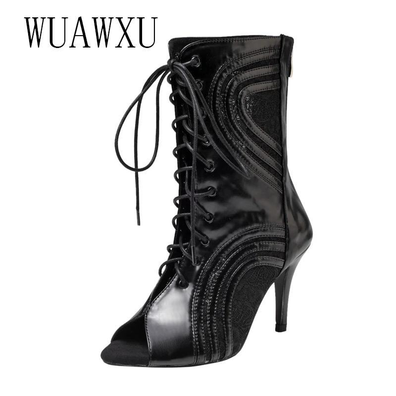 NATASHA2023 Dance Shoes Fish Mouth Cool Boots Women's Four Seasons Thin Heel Hollow Out Short Boots Lace-up Jazz Dance High Heel