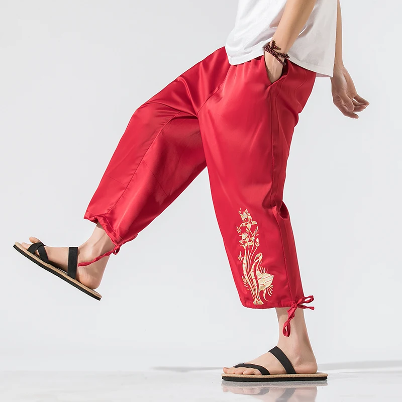 

Summer Men Trousers Fashion Mens Harlan Pants Embroidery Casual Jogger Sweatpants Man Calf-Length Pants Fashion Streetwear 5XL