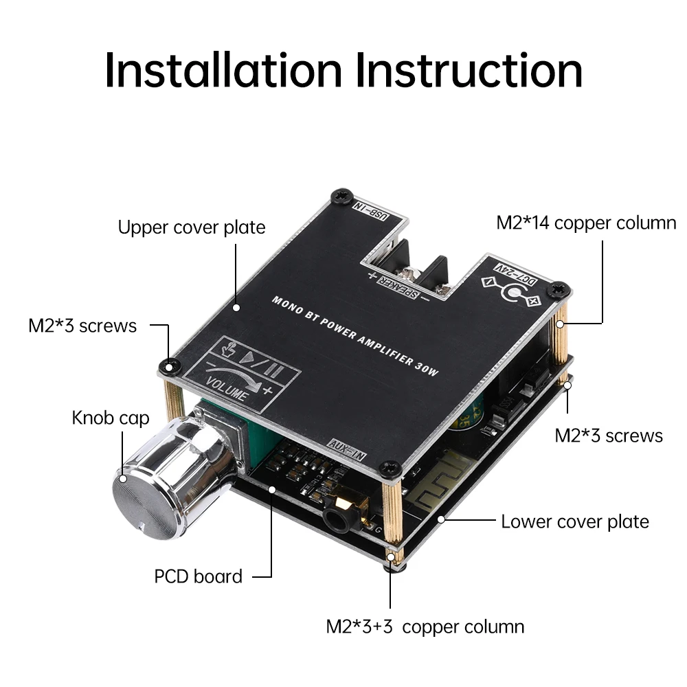 30W Mono Audio Amplifier Board Bluetooth 5.3 Sound AMP Module Home Theater