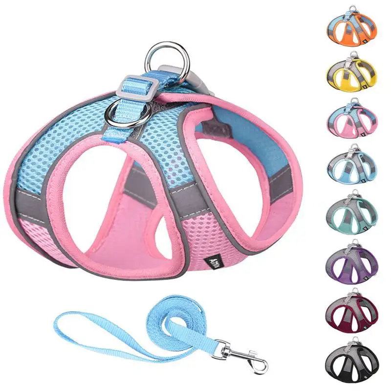 Leash Set - Dog Vest Harness for Small Dogs Medium Dogs- Adjustable  Reflective Step in Harness - M