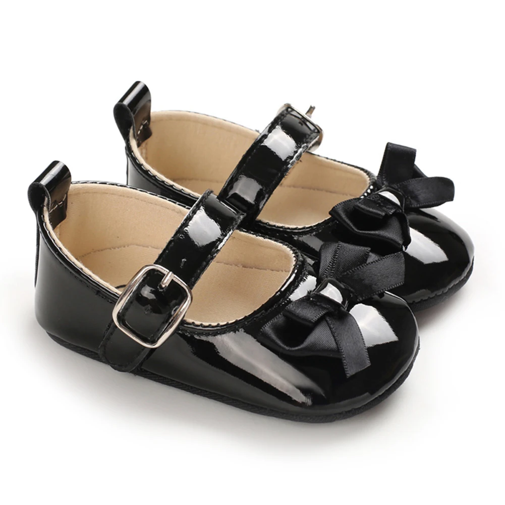Baby Girls Shoes Solid Sweet Bow Leather Shoes Classic Designed Flat Princesss Newborn Infant Christening 100 Day Wear