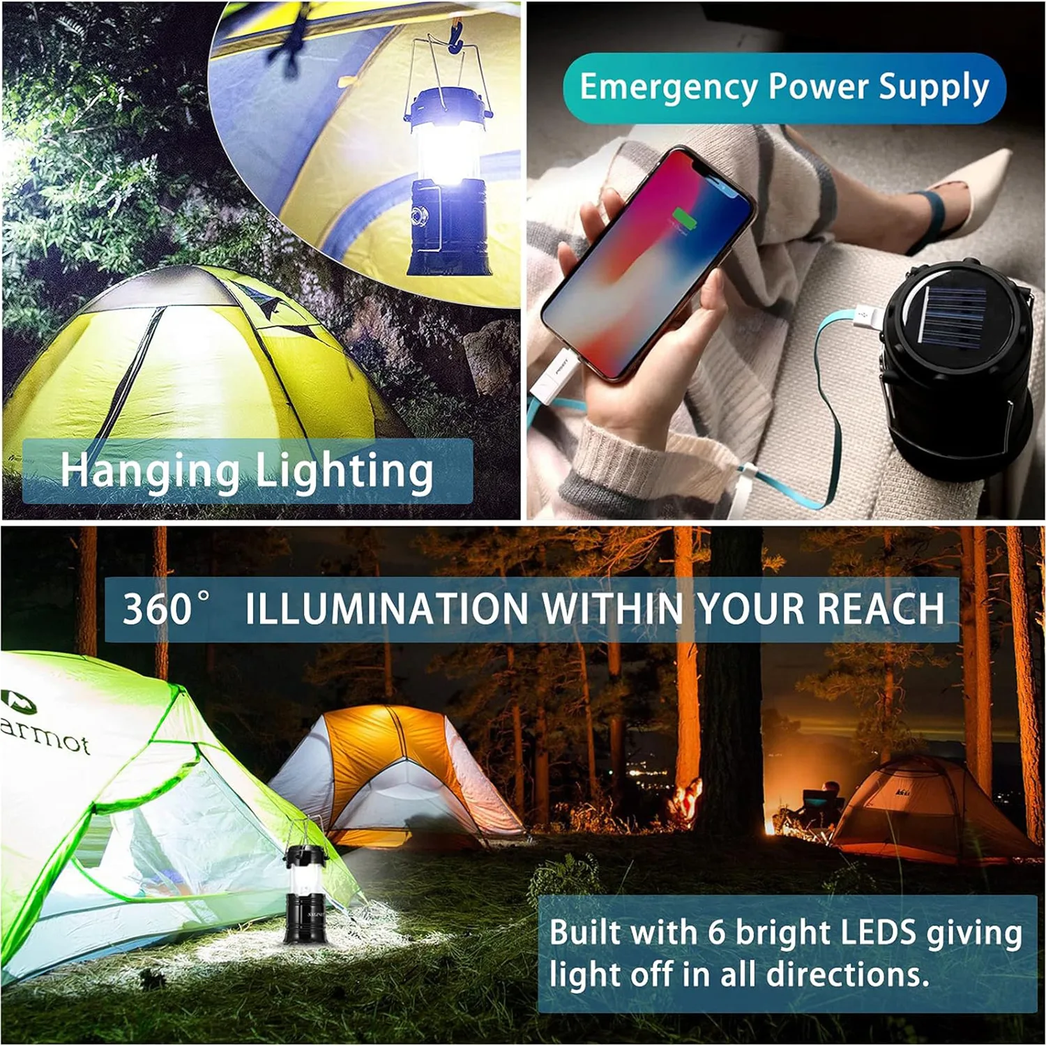 Camping Light Portable Flashlight Solar Camping Lights COB Tent Lamp