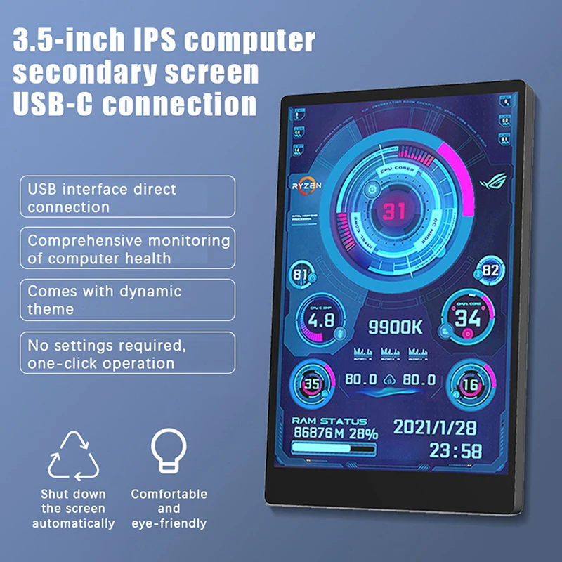 신상 3.5 인치 IPS C타입 보조 화면 컴퓨터 CPU GPU RAM HDD 모니터 USB 디스플레이 자유로움 AIDA64용