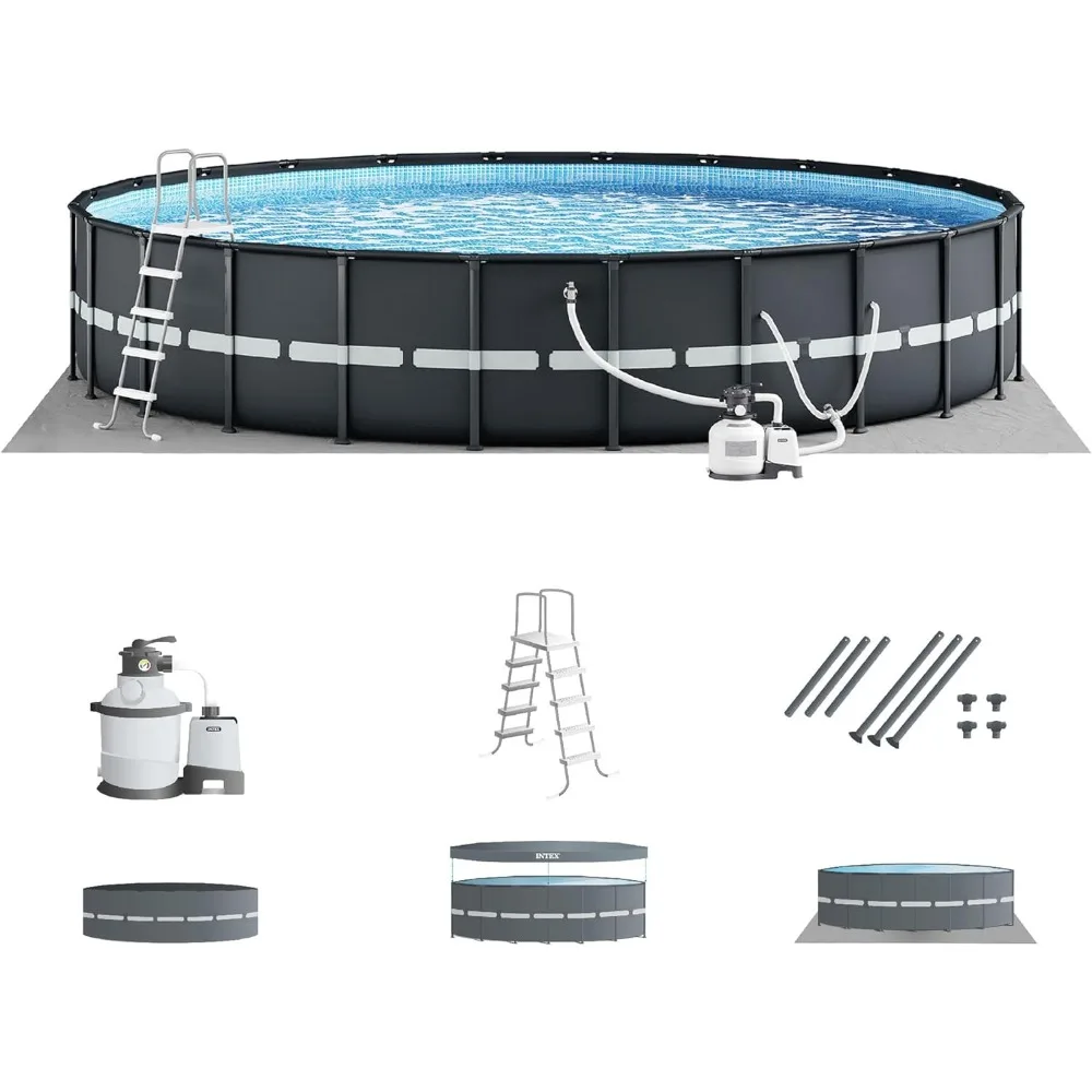

14' x 42" Round Above Outdoor Swimming Pool Set with Sand Filter Pump, Ground Cloth, Ladder, and Pool CoverFree shipping