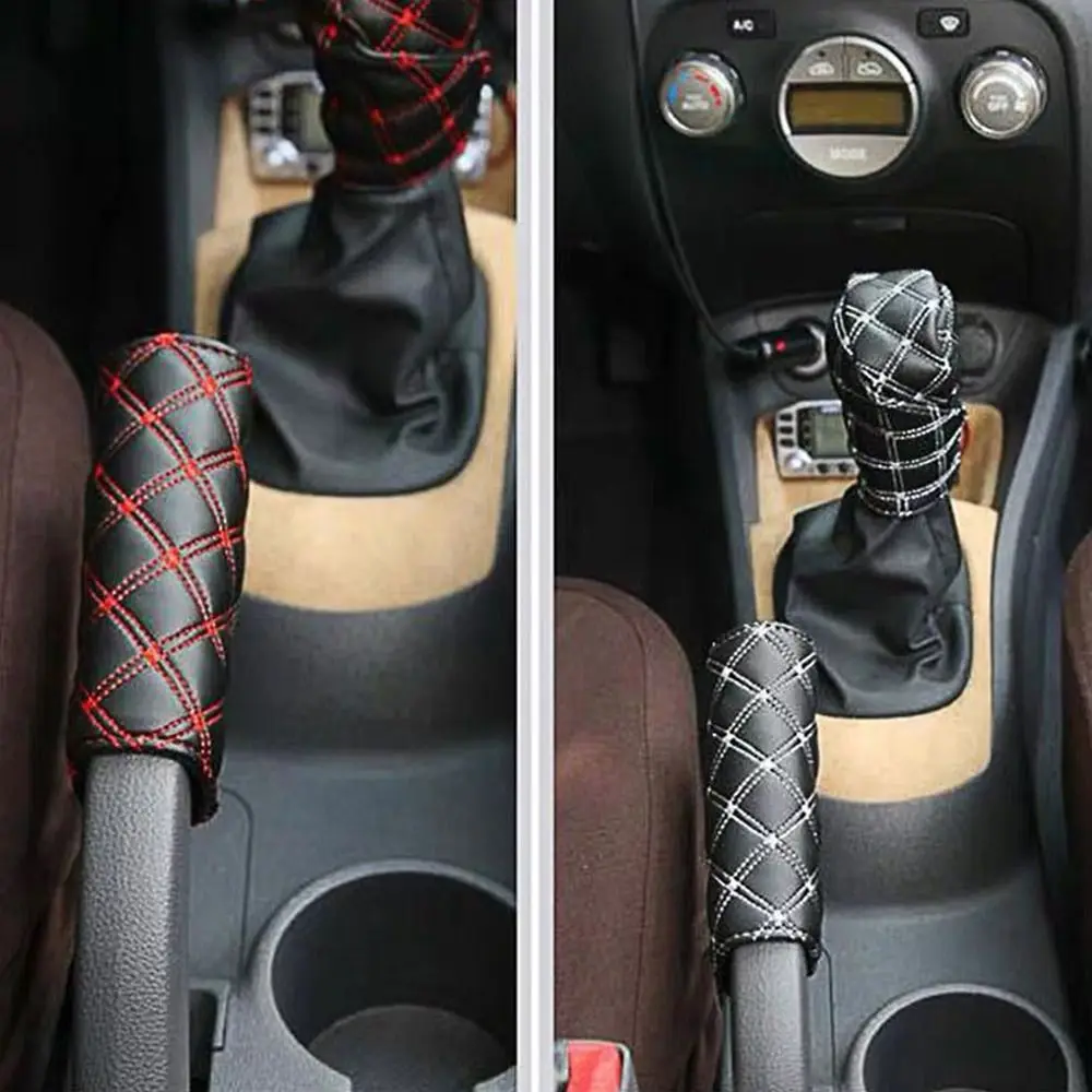 Car Shift Handle Cover Handbrake Protective Universal Adjustable Shift Knob Cover 2Pcs/set