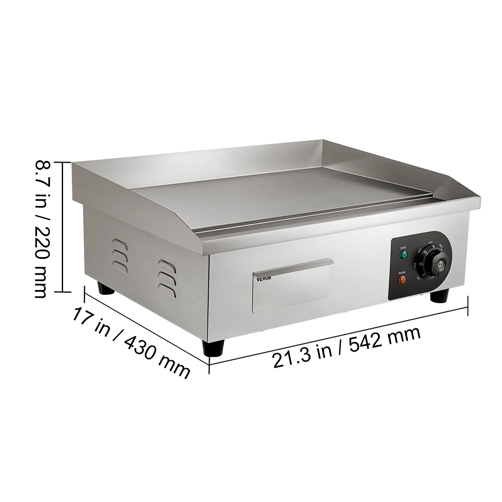 VEVOR 22In Commercial Electric Grill Flat Pan Stainless Steel Desktop Griddle Hotplate Teppanyaki Grill With Temperature Control 6