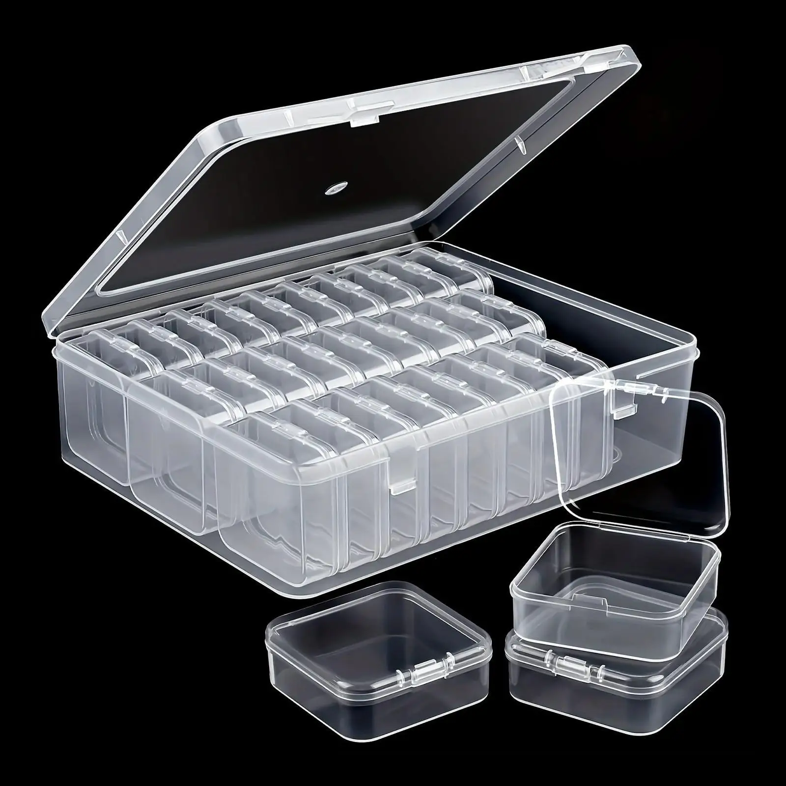 Clear Plastic Organizer Case 30 Small Boxes Empty for Beads Rings Ear Studs