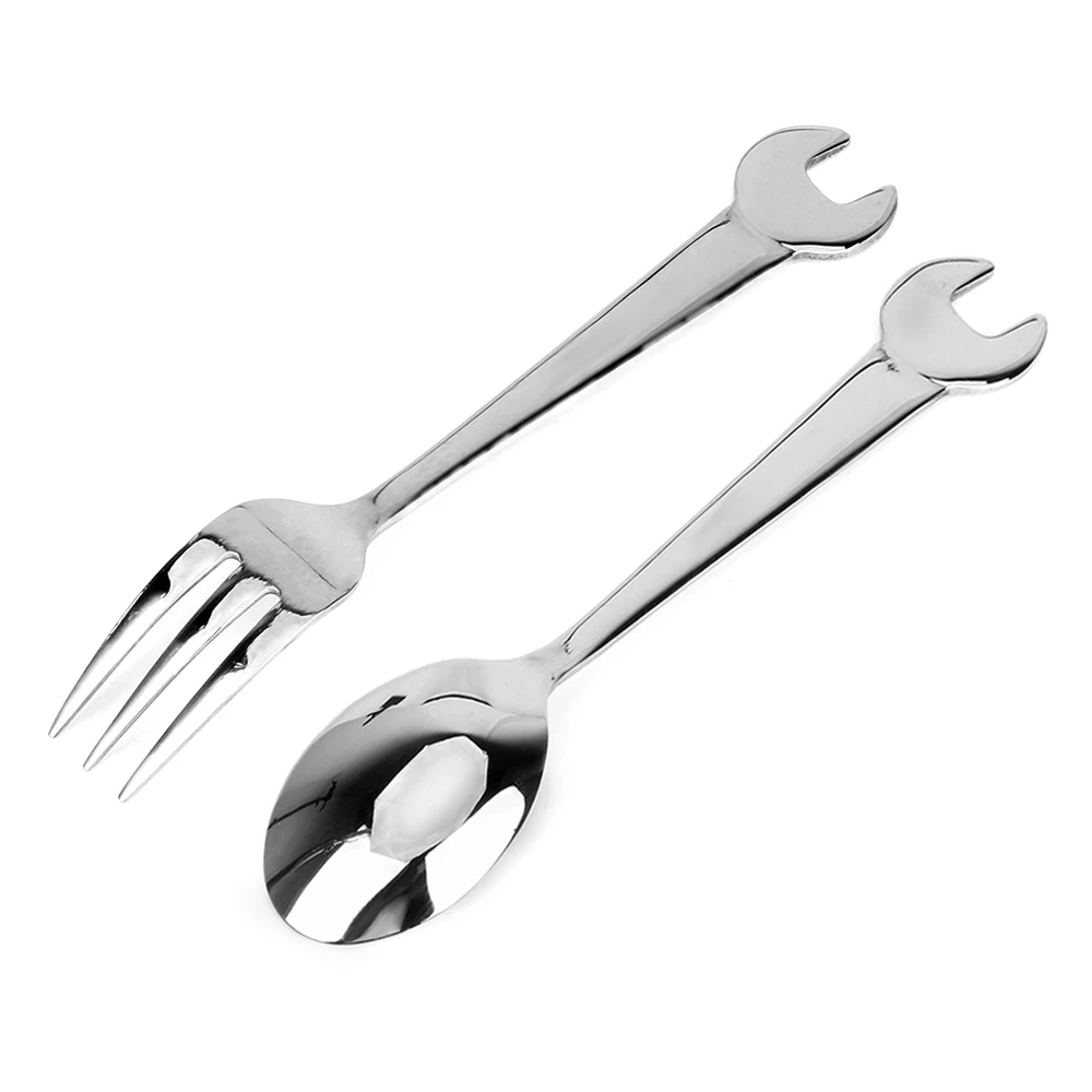 Portable Cutlery Wrench Spoon Fork Spanner Shape Stainless Steel Camping Kitchen Tools