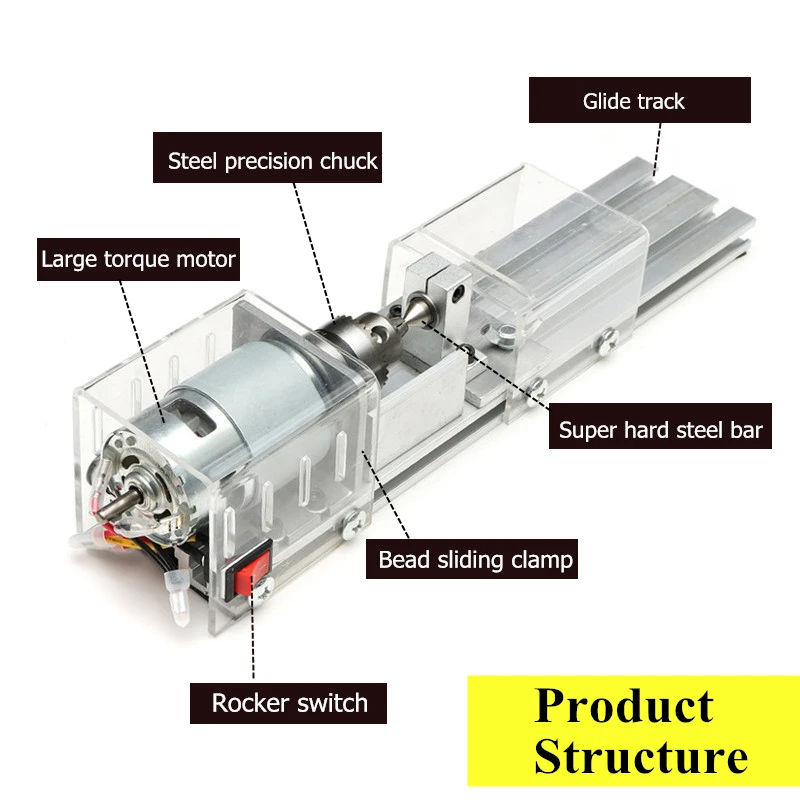 100W 12-24V cnc Mini Lathe Machine Tools Set Wood Lathe Drill Rotary Tool DIY Woodworking Buddha Pearl Grinding Polishing Beads