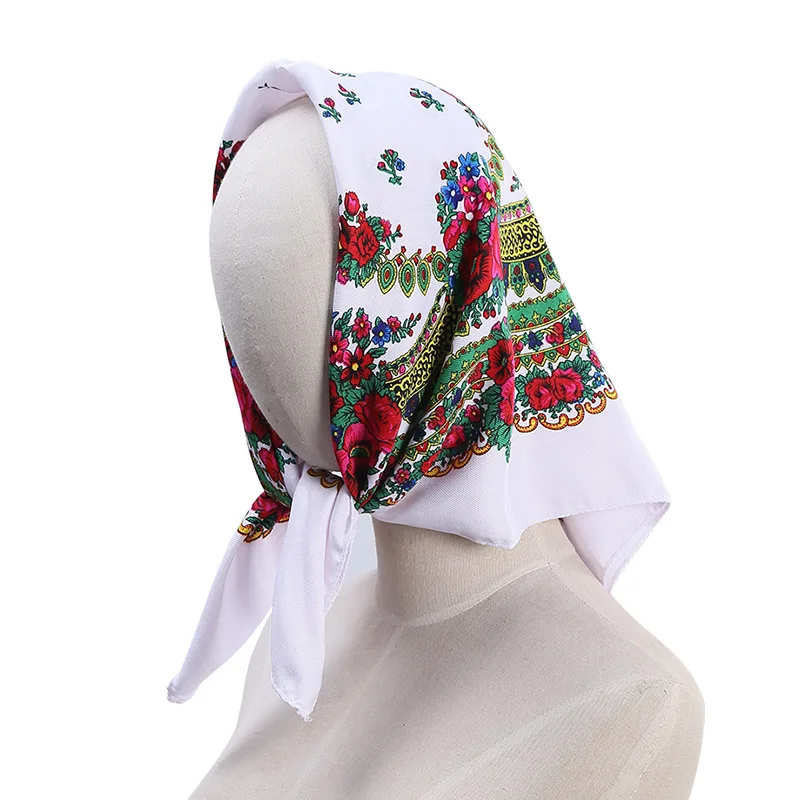 70*70cm Luxury Floral Russian Square Scarf Women Head Hair Bandana