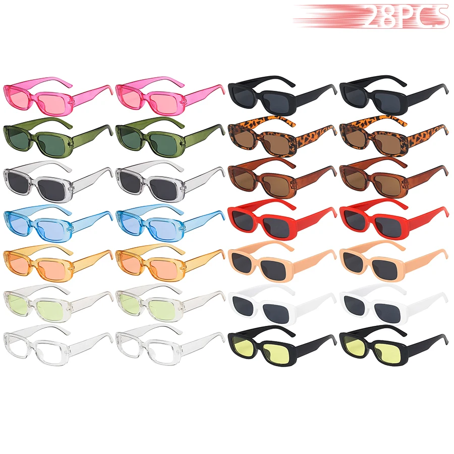 28 PCS Small Rectangle Pattern Sunglasses For Women Vintage Brand Designer Square Sun Glasses Female Eyewear Anti-glare UV400