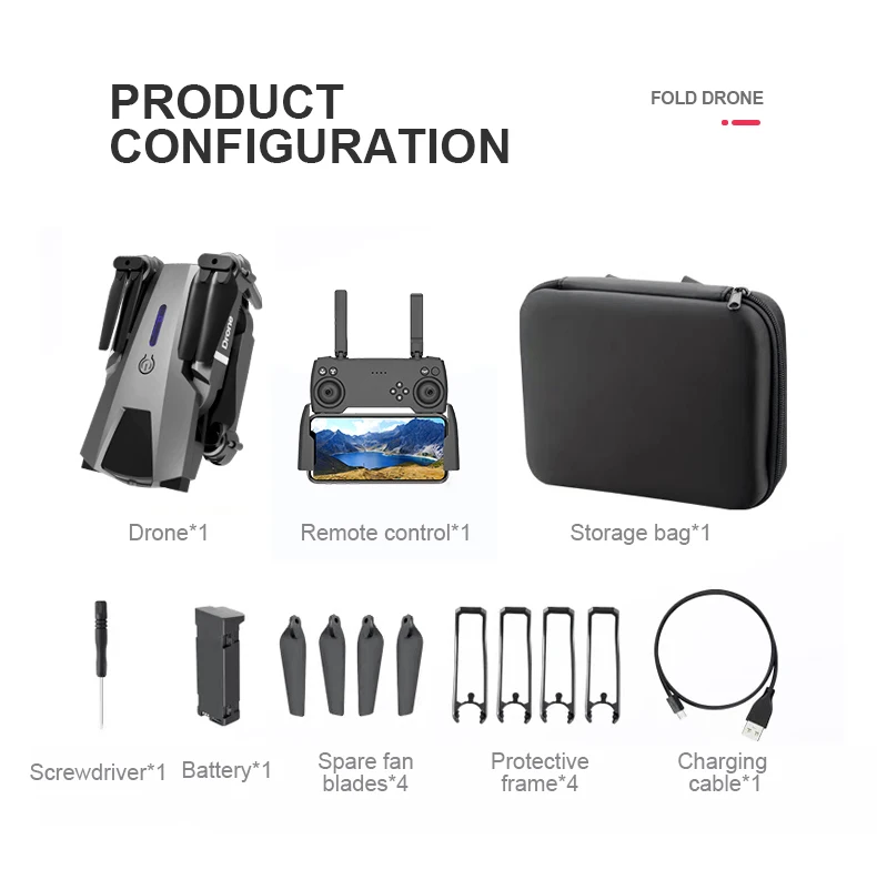 P5 Pro Drone, drone configuration drone*1 remote control*1 storage bag*1 