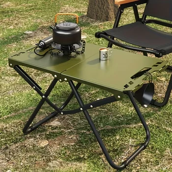 Tavolo da Campeggio Pieghevole Portatile, Tavolo da Pranzo per Esterni in Acciaio Inossidabile, Design Compatto per Campeggio, Spiaggia, Barbecue ed Escursionismo