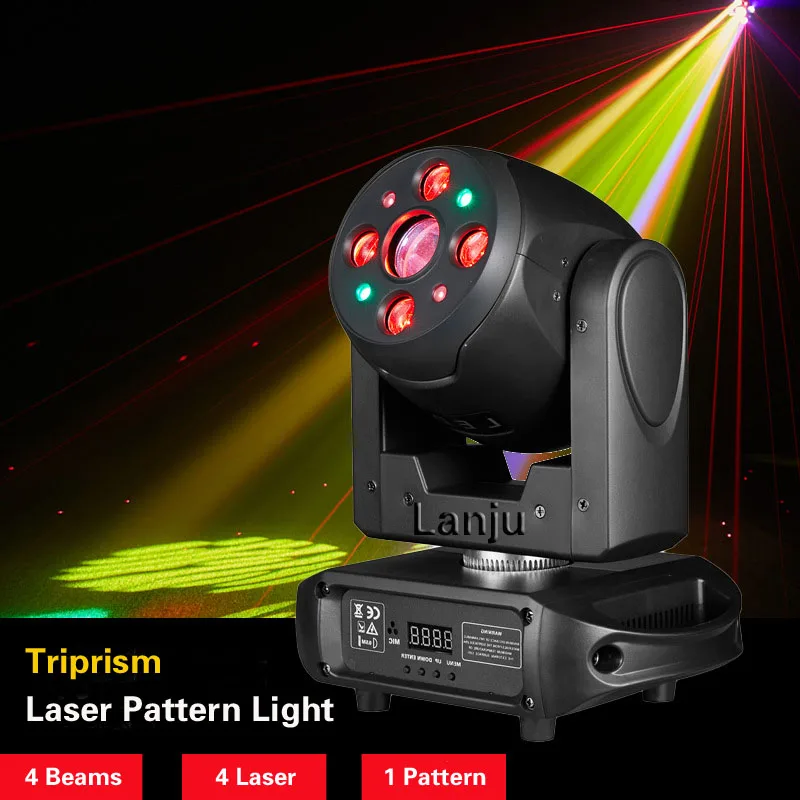 

LED 3in1 RGBW Moving Head Lights Triprism Laser Pattern Light Strobe Rotating DMX DJ Disco Christmas Party Wedding Stage Effect